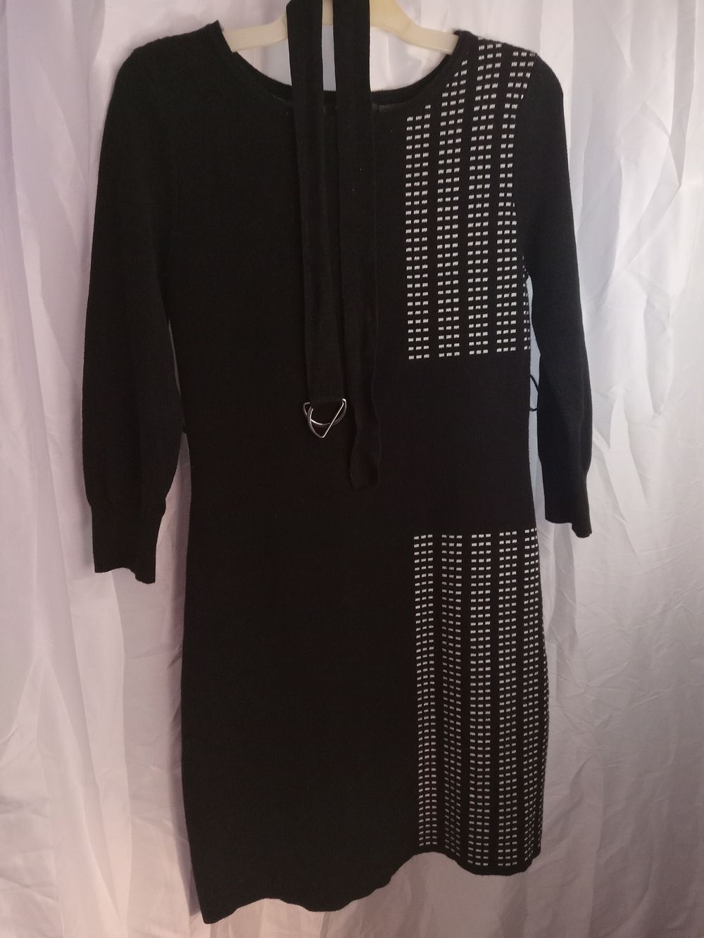 Black Knit Midi Dress with Contrasting Panels (Belt Included)